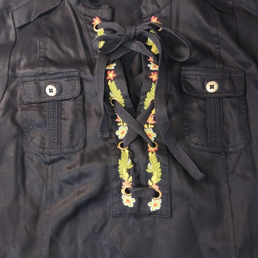 Holding Horses Anthropologie Womens 2 Black Imogen Shirt Dress Witchy Goth Artsy - Picture 5 of 10